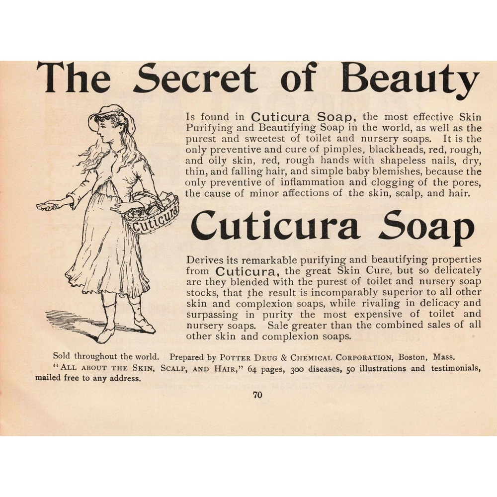Antique 1892 Cuticura Soap Advertisement Print The Secret‎ of Beauty Vintage